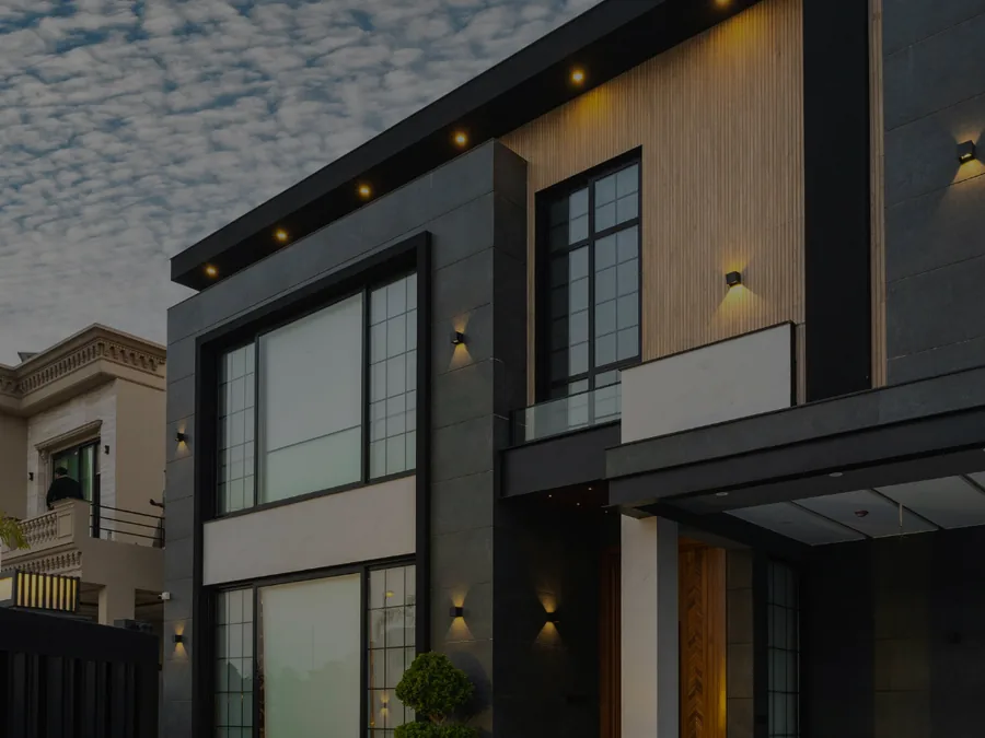 Moderne Villa in Dubai in der Abenddämmerung — Immobilienmotiv für WYN Luxury Real Estate
